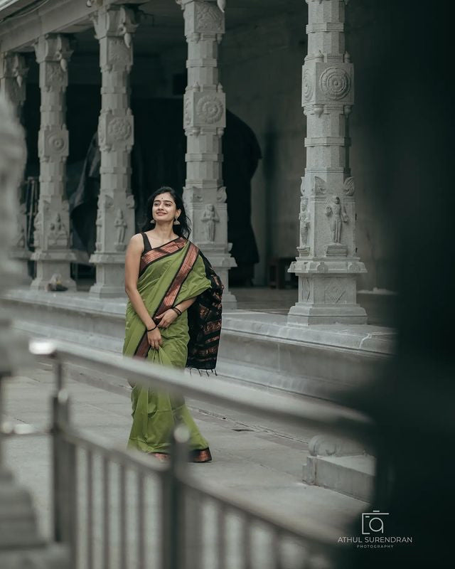 Light Green & Black Combination Pure Soft Semi Silk Saree With Attractive Blouse Piece