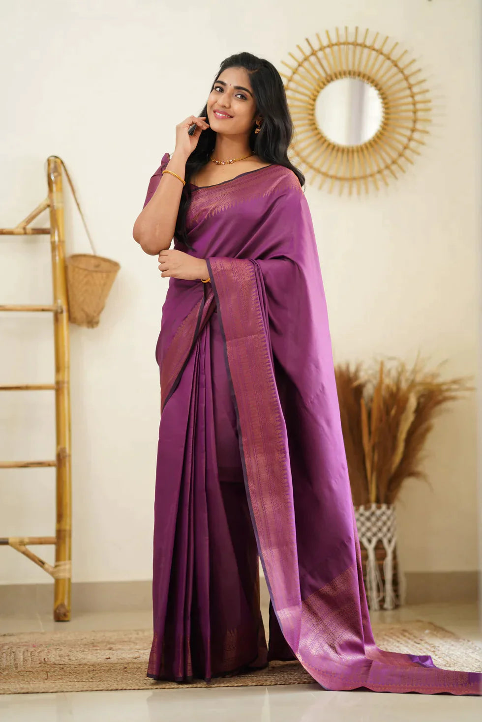Magenta Pure Soft Semi Silk Saree With Moiety Blouse Piece