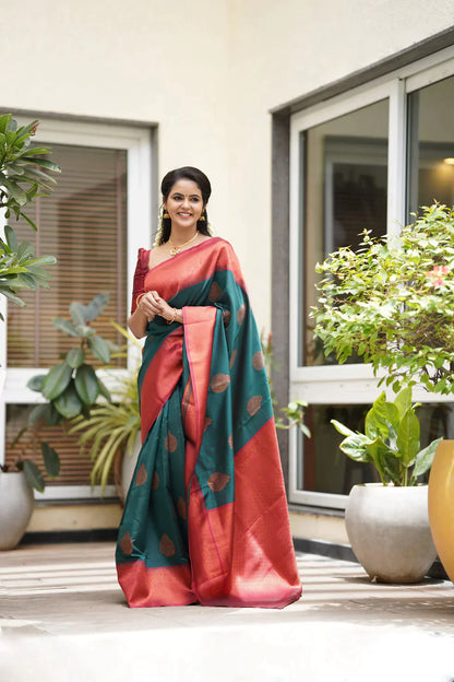 Teal Blue Pure Soft Silk Saree With Attractive Blouse Piece