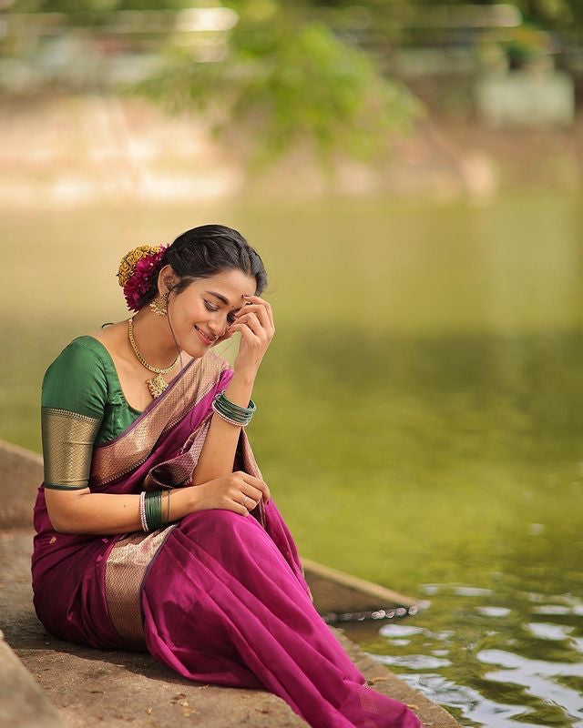 Dark Pink Pure Soft Semi-Silk Saree Stylish Blouse Piece