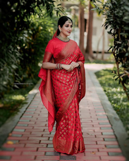 Red Pure Soft Silk Saree With Lovely Blouse Piece