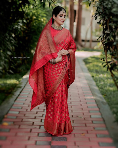 Red Pure Soft Silk Saree With Lovely Blouse Piece