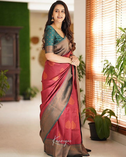 Dark Red Pure Soft Silk Saree With Attractive Blouse Piece