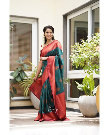 Teal Blue Pure Soft Silk Saree With Attractive Blouse Piece