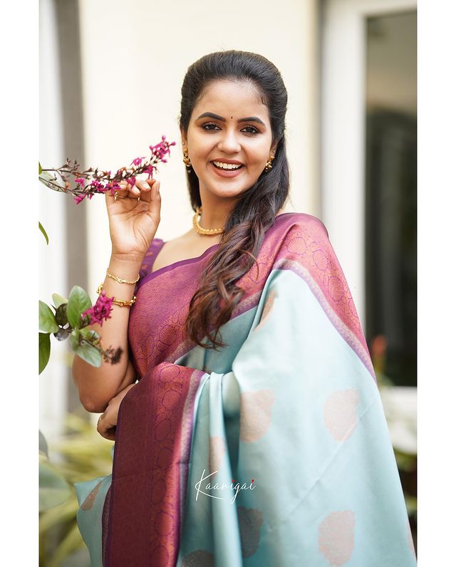 Firozi Pure Soft Silk Saree With Attractive Blouse Piece