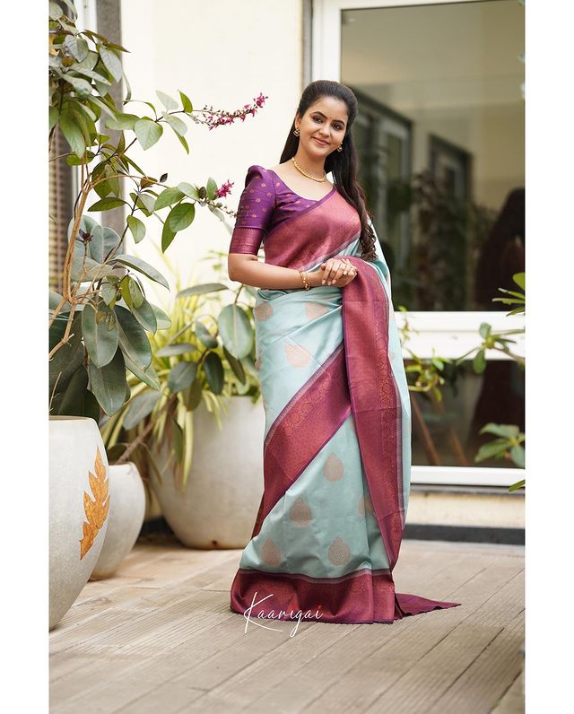 Firozi Pure Soft Silk Saree With Attractive Blouse Piece