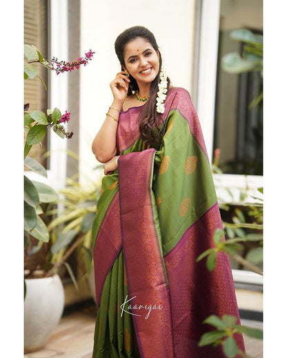 Light Green Pure Soft Silk Saree With Attractive Blouse Piece