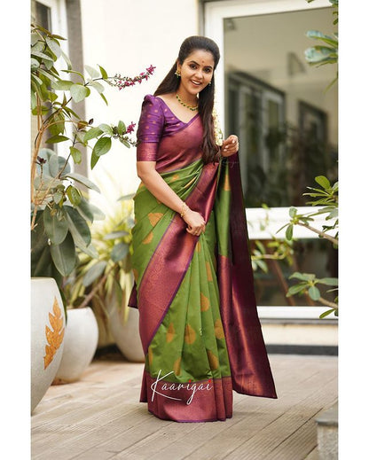 Light Green Pure Soft Silk Saree With Attractive Blouse Piece