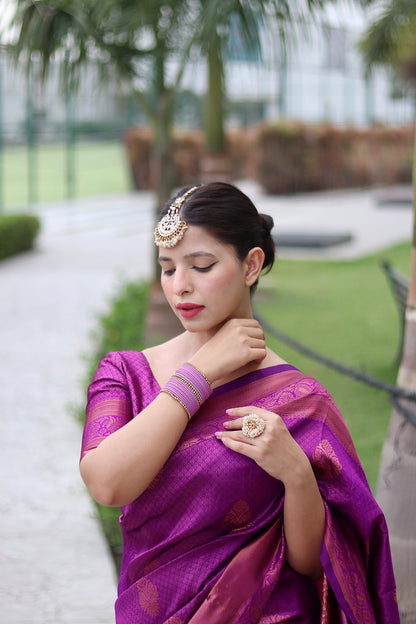 Magenta With Copper Zari Combination Pure Soft Silk Saree Stylish Blouse Piece