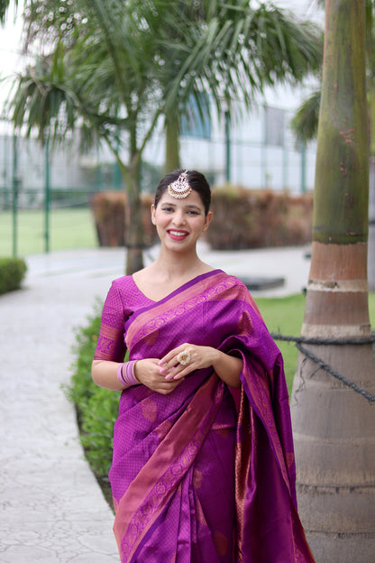 Magenta With Copper Zari Combination Pure Soft Silk Saree Stylish Blouse Piece