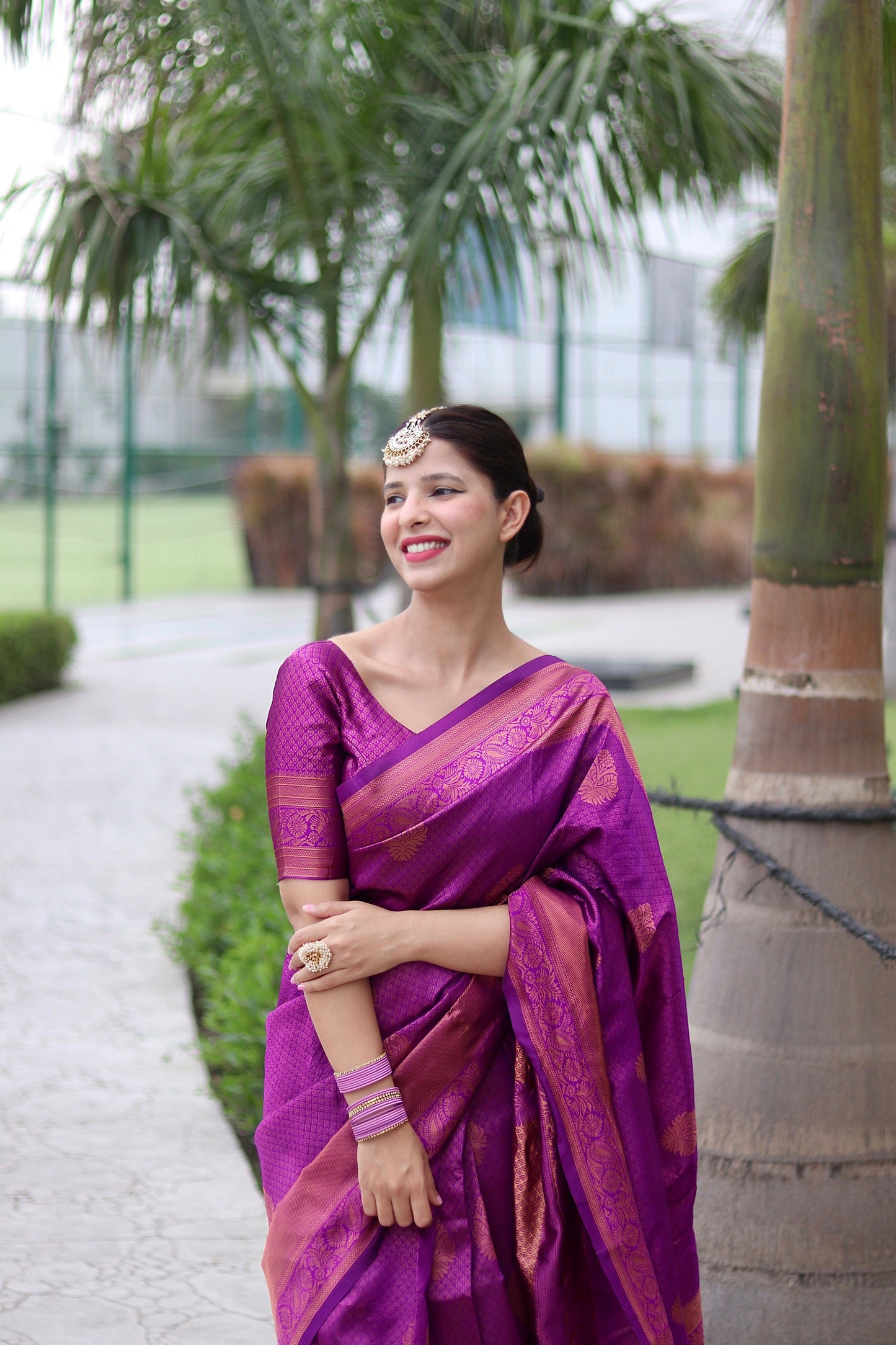 Magenta With Copper Zari Combination Pure Soft Silk Saree Stylish Blouse Piece