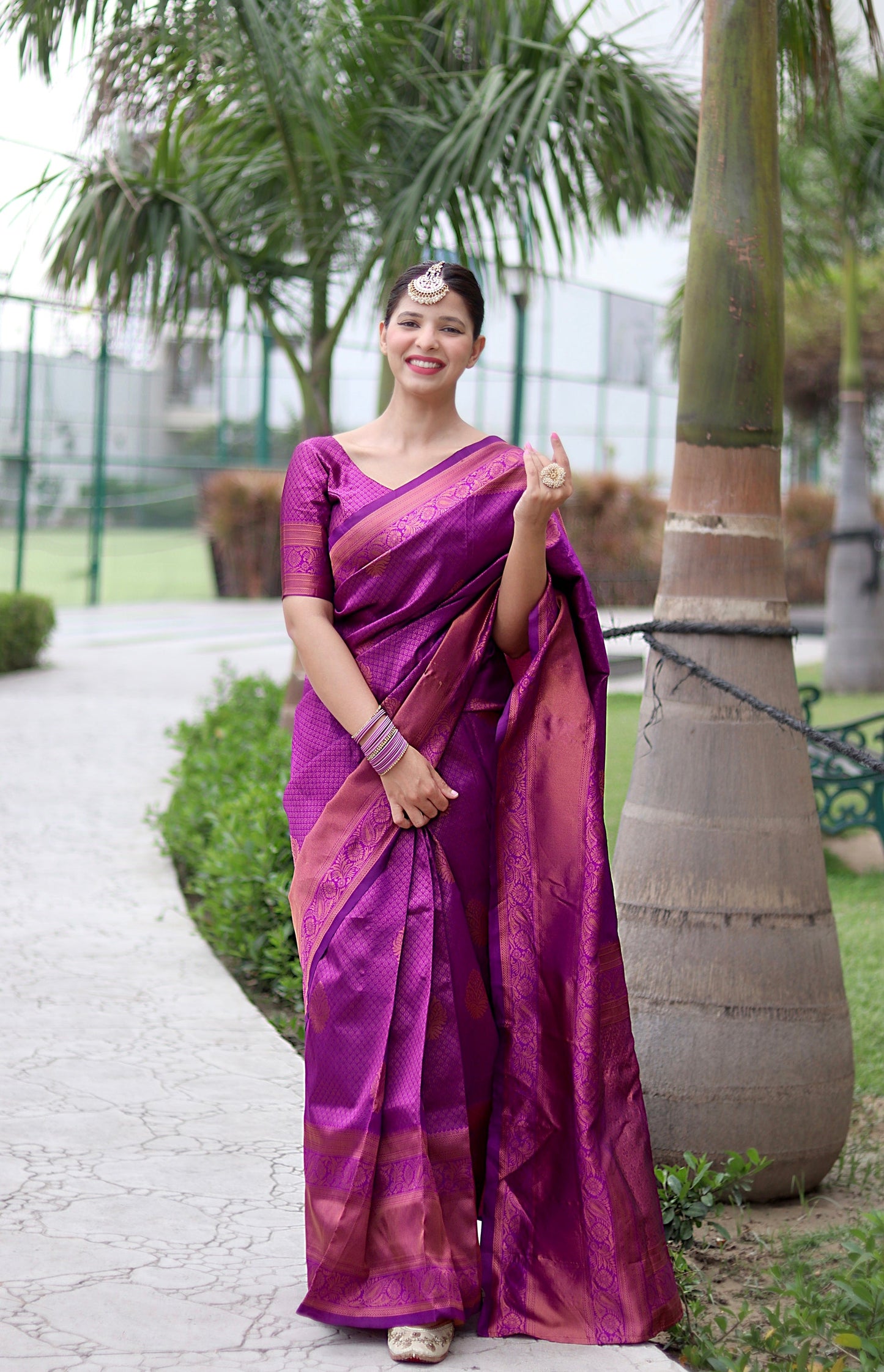 Magenta With Copper Zari Combination Pure Soft Silk Saree Stylish Blouse Piece