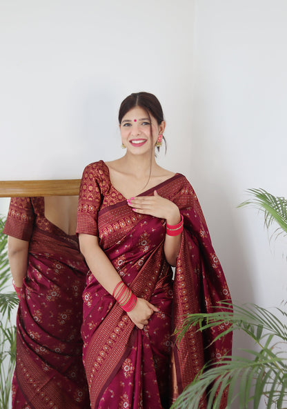 Maroon Pure Soft Silk Saree With Twirling Blouse Piece