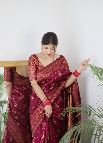 Maroon Pure Soft Silk Saree With Twirling Blouse Piece