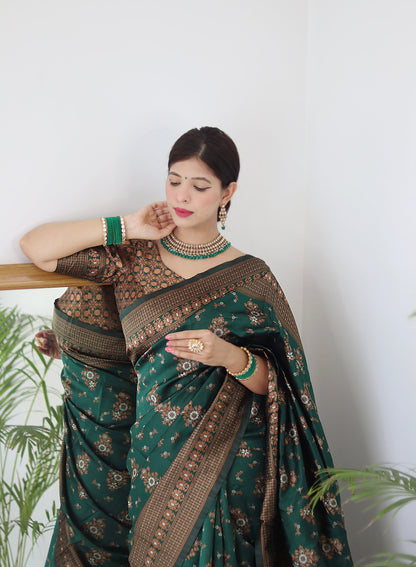 Green Pure Soft Silk Saree With Twirling Blouse Piece