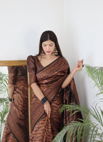 Black Pure Soft Silk Saree With Twirling Blouse Piece