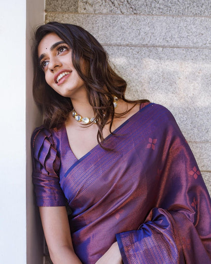 Violet Pure Soft Semi-Silk Saree Stylish Blouse Piece