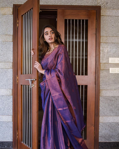 Violet Pure Soft Semi-Silk Saree Stylish Blouse Piece