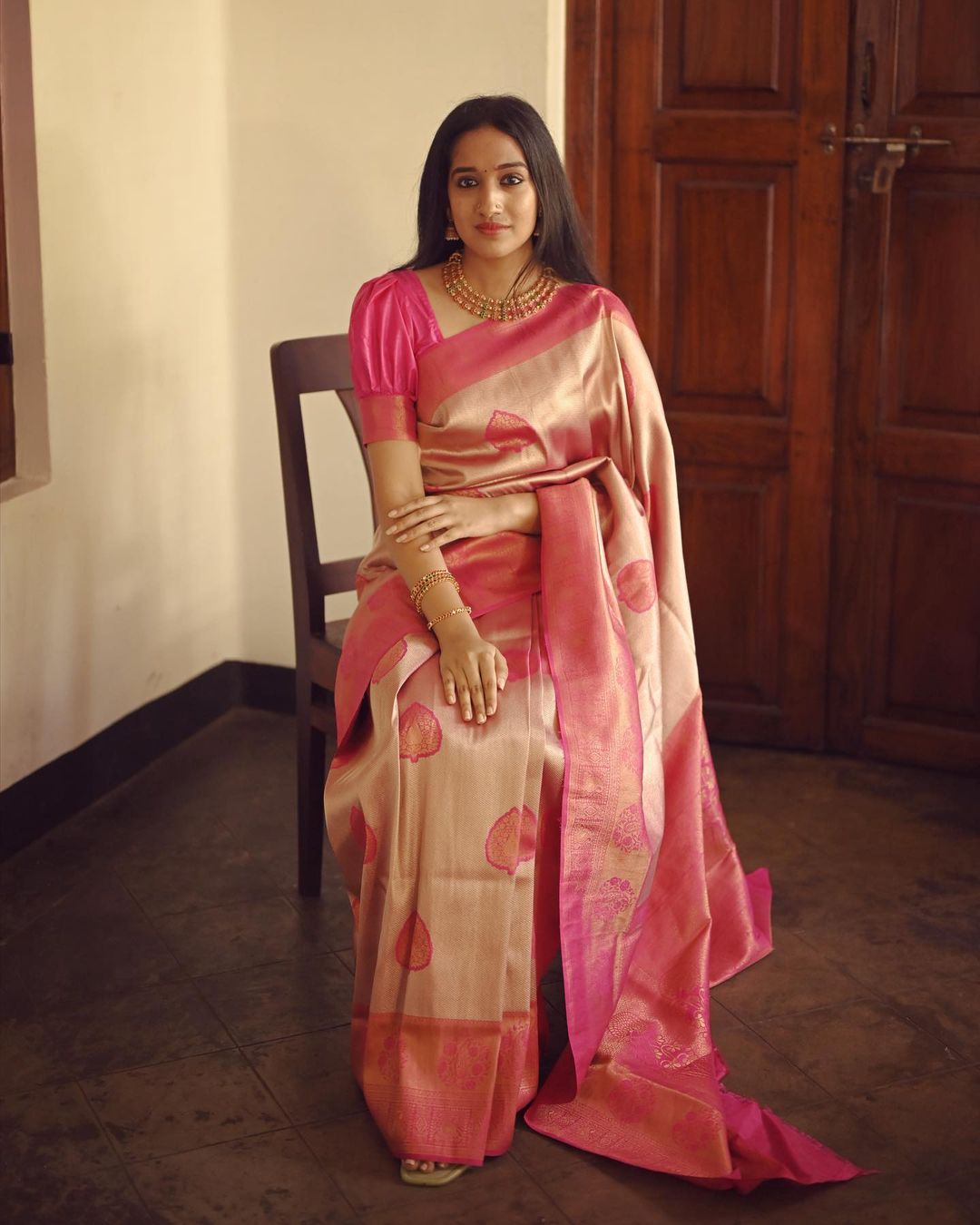 Peach Pure Soft Semi-Silk Saree Stylish Blouse Piece