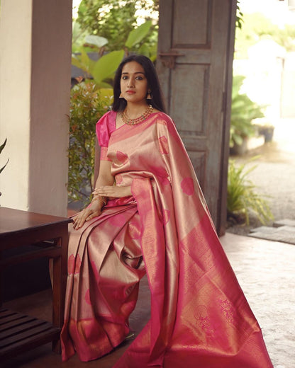 Peach Pure Soft Semi-Silk Saree Stylish Blouse Piece