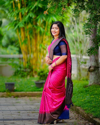 Pink & Blue Pure Soft Silk Saree With Attractive Blouse Piece