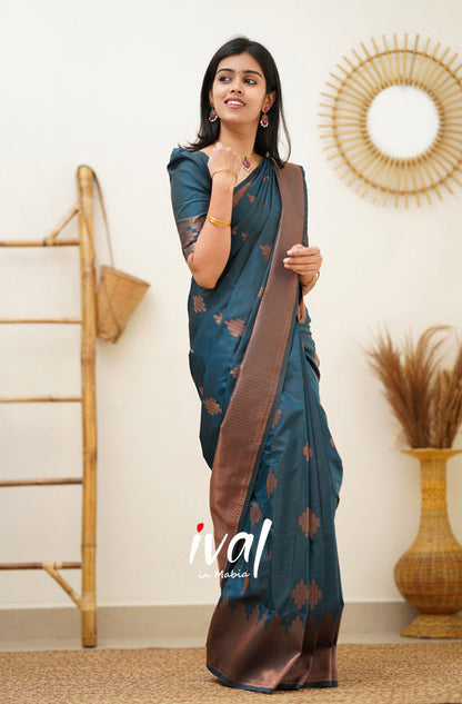 Teal Blue Pure Soft Silk Saree With Confounding Blouse Piece