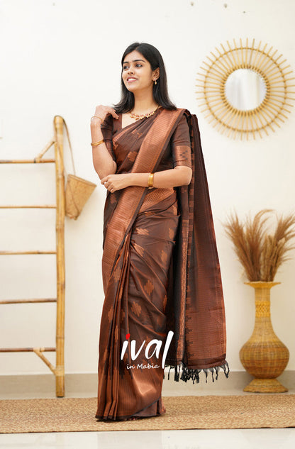 Coffee Pure Soft Silk Saree With Confounding Blouse Piece