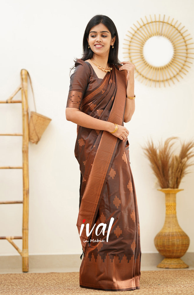 Coffee Pure Soft Silk Saree With Confounding Blouse Piece