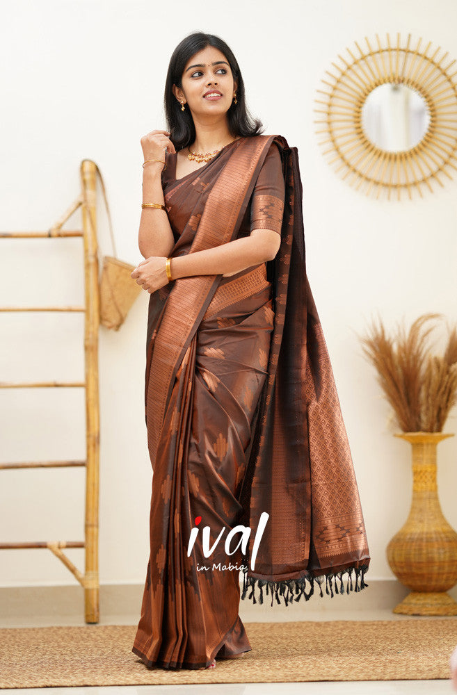 Coffee Pure Soft Silk Saree With Confounding Blouse Piece