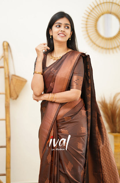 Coffee Pure Soft Silk Saree With Confounding Blouse Piece