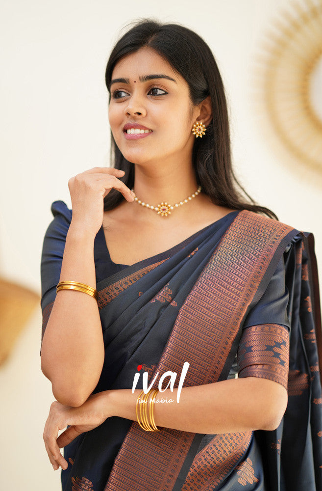 Navy Blue Pure Soft Silk Saree With Confounding Blouse Piece