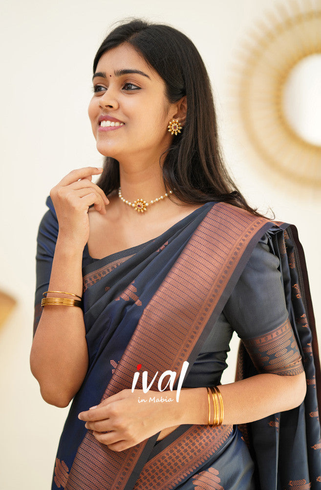 Navy Blue Pure Soft Silk Saree With Confounding Blouse Piece