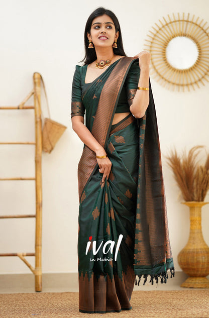 Dark Green Pure Soft Silk Saree With Confounding Blouse Piece