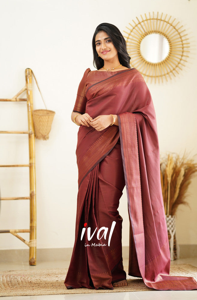 Maroon Pure Soft Silk Semi Saree With Lovely Blouse Piece