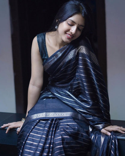 Black & Silver Combination Pure Soft Semi-Silk Saree Stylish Blouse Piece