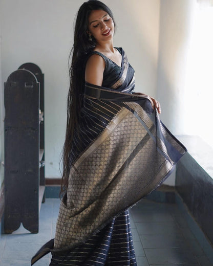 Black & Silver Combination Pure Soft Semi-Silk Saree Stylish Blouse Piece