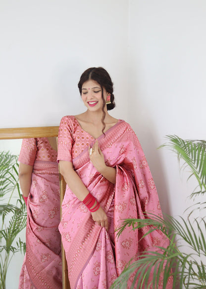 Baby Pink Pure Soft Silk Saree With Twirling Blouse Piece