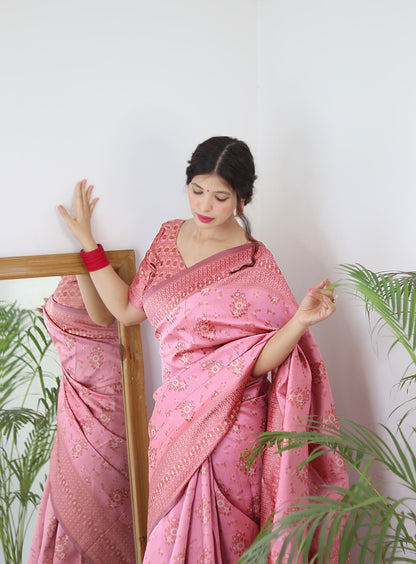 Baby Pink Pure Soft Silk Saree With Twirling Blouse Piece