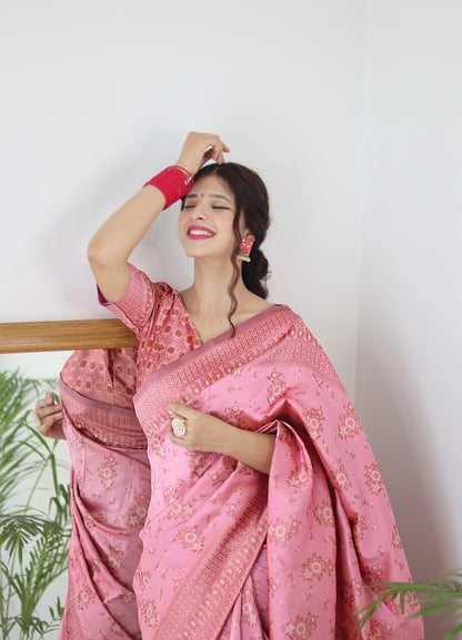 Baby Pink Pure Soft Silk Saree With Twirling Blouse Piece