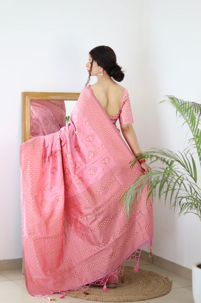 Baby Pink Pure Soft Silk Saree With Twirling Blouse Piece