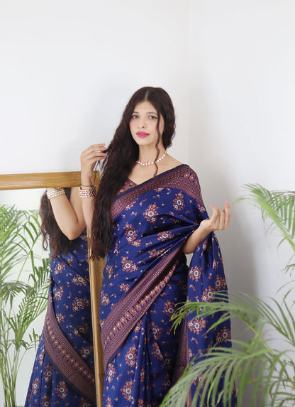 Blue Pure Soft Silk Saree With Twirling Blouse Piece