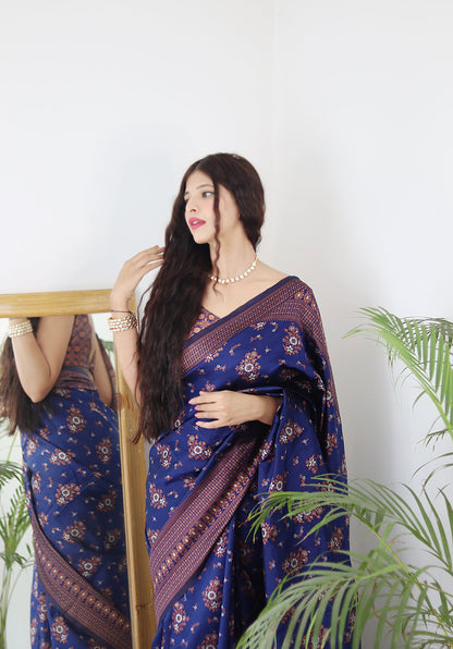 Blue Pure Soft Silk Saree With Twirling Blouse Piece