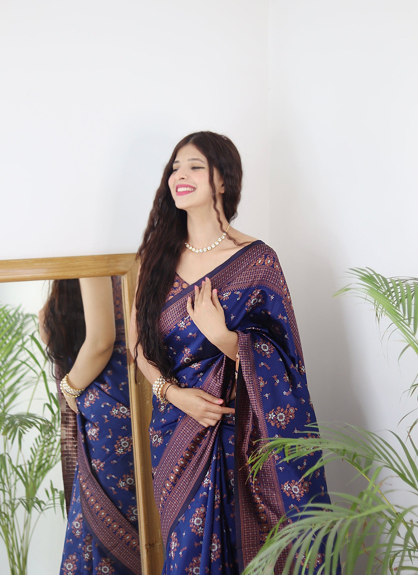 Blue Pure Soft Silk Saree With Twirling Blouse Piece