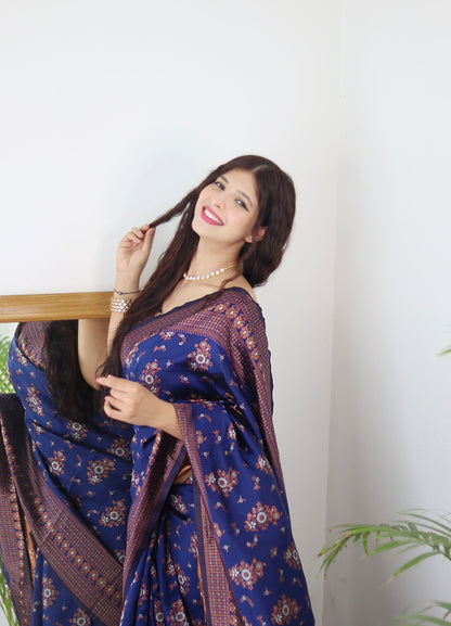 Blue Pure Soft Silk Saree With Twirling Blouse Piece