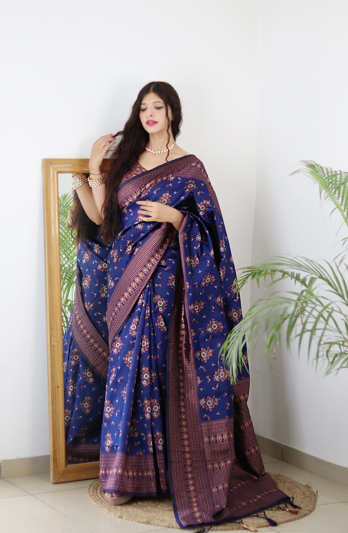 Blue Pure Soft Silk Saree With Twirling Blouse Piece