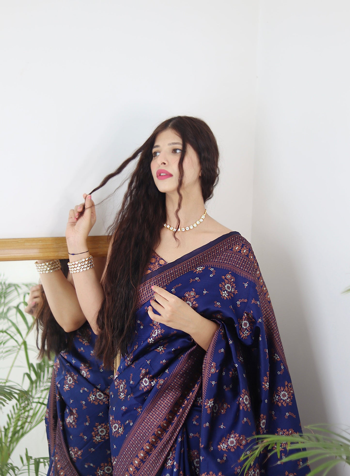 Blue Pure Soft Silk Saree With Twirling Blouse Piece