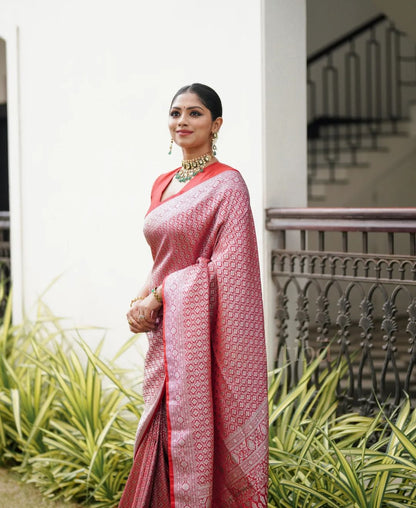 Light Peach Pure Soft Semi-Silk Saree Stylish Blouse Piece