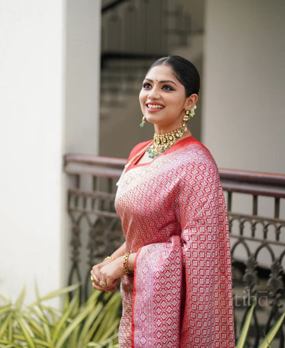 Light Peach Pure Soft Semi-Silk Saree Stylish Blouse Piece