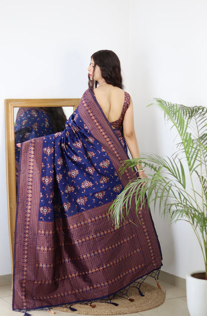 Blue Pure Soft Silk Saree With Twirling Blouse Piece