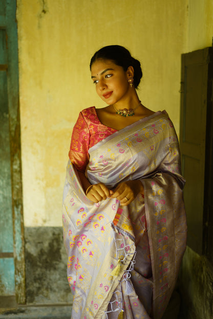 Lavender  Pure Soft Silk Saree With Twirling Blouse Piece